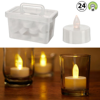 LED Teelichter Box 24er Set flackernd Kerzen Teelicht weiß Kunststoff flammenlos