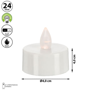 LED Teelichter Box 24er Set flackernd Kerzen Teelicht weiß Kunststoff flammenlos