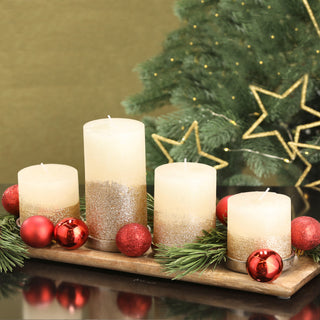 Adventsleuchter Mangoholz 35cm 4 Kerzenhalter Aluminium Ø6,5cm Kerzentablett Stumpenkerzen Dekotablett