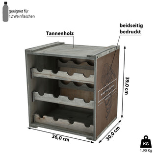 Weinregal für 12 Flaschen 36x39x30cm Tannenholz bedruckt Regal Weinflaschenregal Flaschenregal