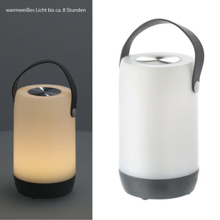 LED Leuchte Touchfunktion H19cm weiß/grau oder weiß/schwarz Outdoor IP44 H19cm Henkellampe akkubetrieben Gartenlampe