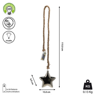 LED Stern Juteseil zum Aufhängen 10/15 LEDs Timer Ø:10/15cm anthrazit verspiegelt Leuchtstern Glasstern Weihnachtsstern Fensterdeko