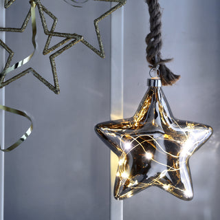 LED Stern Juteseil zum Aufhängen 10/15 LEDs Timer Ø:10/15cm anthrazit verspiegelt Leuchtstern Glasstern Weihnachtsstern Fensterdeko