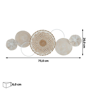 Wanddeko Metall Wandbild Wandskupltur 74x26x6cm Eisen Kreismotive Metalldekoration naturfarben
