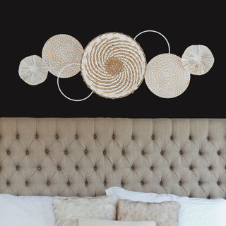 Wanddeko Metall Wandbild Wandskupltur 74x26x6cm Eisen Kreismotive Metalldekoration naturfarben