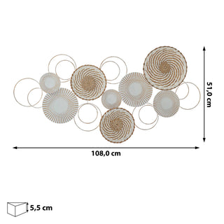 Wanddeko Metall 108x51x5,5cm Wandbild Wandskupltur Eisen Kreismotive Metalldekoration naturfarben