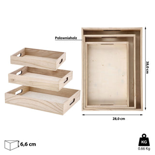 Serviertablett 3er Set 3 Größen Holz Paulownia Sperrholz Griffe Tablett Frühstückstablett Dekotablett