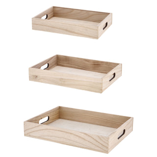 Serviertablett 3er Set 3 Größen Holz Paulownia Sperrholz Griffe Tablett Frühstückstablett Dekotablett