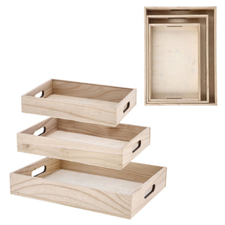 Serviertablett 3er Set 3 Größen Holz Paulownia Sperrholz Griffe Tablett Frühstückstablett Dekotablett