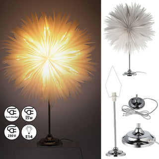 Tischleuchte Papierstern auf Fuß H60cm weiß Ein-und Ausschalter Eurostecker Dekolampe Leuchte