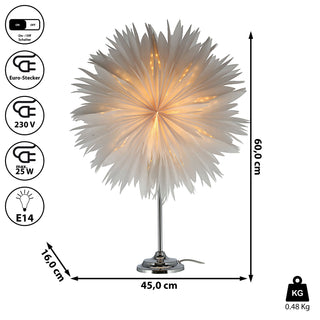 Tischleuchte Papierstern auf Fuß H60cm weiß Ein-und Ausschalter Eurostecker Dekolampe Leuchte