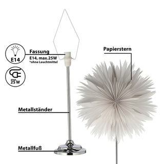 Tischleuchte Papierstern auf Fuß H60cm weiß Ein-und Ausschalter Eurostecker Dekolampe Leuchte