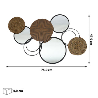 Wanddeko Metall 76x47x4cm schwarz gold Wandbild Wandskupltur Eisen Kreismotive Metalldekoration