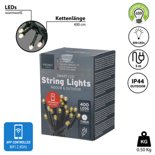 Lichterkette Outdoor 400 LEDs App steuerbar ca. 40m warmweiß Weihnachtsbeleuchtung Außenlichterkette Kette grün