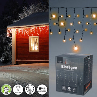 Lichterkette Eisregen 360 LEDs 12m 60 Stränge Timerfunktion transparent warmweiß Weihnachtsbeleuchtung Outdoorbeleuchtung Dekobeleuchtung