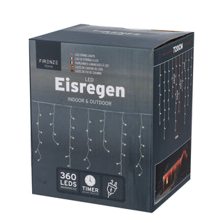 Lichterkette Eisregen 360 LEDs 12m 60 Stränge Timerfunktion transparent warmweiß Weihnachtsbeleuchtung Outdoorbeleuchtung Dekobeleuchtung