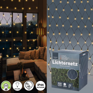 Lichternetz Lichterkette 200 LEDs 3x2m Timer transparent warmweiß Timerfunktion warmweiß Weihnachtsbeleuchtung Outdoorbeleuchtung Dekobeleuchtung