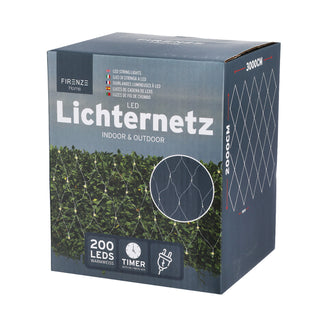 Lichternetz Lichterkette 200 LEDs 3x2m Timer transparent warmweiß Timerfunktion warmweiß Weihnachtsbeleuchtung Outdoorbeleuchtung Dekobeleuchtung