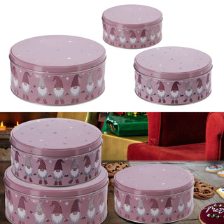 Gebäckdose Wichtel 3er Set rosa 3 Größen Weihnachtskekse Weihnachtsgebäck Keksdose Dose Weihnachtsdose