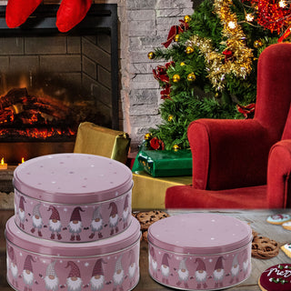 Gebäckdose Wichtel 3er Set rosa 3 Größen Weihnachtskekse Weihnachtsgebäck Keksdose Dose Weihnachtsdose
