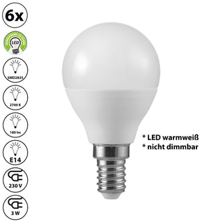 6x LED SMD Leuchtmittel Glühbirne E14 3W 2700K Birnenform warmweiß Leuchte Lampe