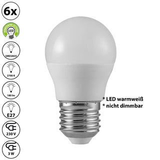LED SMD Leuchtmittel 6er Set Glühbirne E27 3W 2700K Birnenform warmweiß Leuchte Lampe
