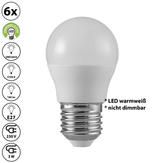 LED SMD Leuchtmittel 6er Set Glühbirne E27 3W 2700K Birnenform warmweiß Leuchte Lampe