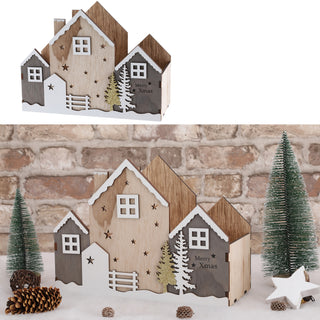 Holzkiste Weihnachten Häuser Dekokiste Xmas Sperrholz 28x21x12,5cm Weihnachtskiste Kiste Haus Häuserfront Weinachtsdeko