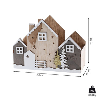 Holzkiste Weihnachten Häuser Dekokiste Xmas Sperrholz 28x21x12,5cm Weihnachtskiste Kiste Haus Häuserfront Weinachtsdeko