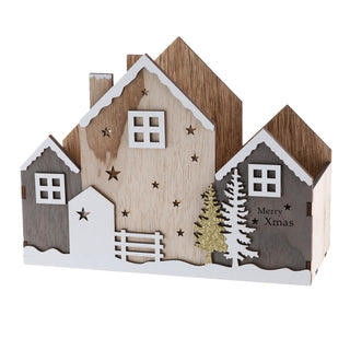 Holzkiste Weihnachten Häuser Dekokiste Xmas Sperrholz 28x21x12,5cm Weihnachtskiste Kiste Haus Häuserfront Weinachtsdeko