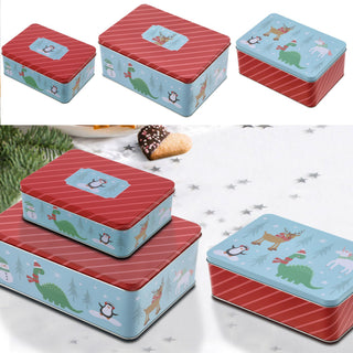 Gebäckdose 3er Set "Dinos" Kindermotive 3 Größen Metall Weihnachtskekse Weihnachtsgebäck Keksdose Dose Weihnachtsdose