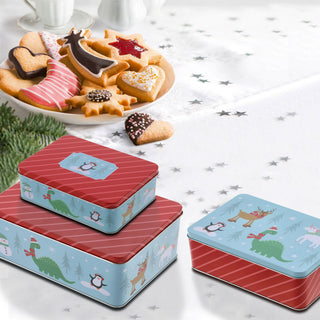 Gebäckdose 3er Set "Dinos" Kindermotive 3 Größen Metall Weihnachtskekse Weihnachtsgebäck Keksdose Dose Weihnachtsdose