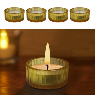 4x Teelichthalter Glas Farbwahl Ø5x3cm Teelichtglas Kerzenglas Windlicht Glasgefäß Tischdekoration Kerze Adventsdeko Teelichthalterung