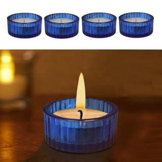 4x Teelichthalter Glas Farbwahl Ø5x3cm Teelichtglas Kerzenglas Windlicht Glasgefäß Tischdekoration Kerze Adventsdeko Teelichthalterung