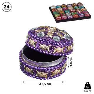 24x Schmuckdose Orient Ø:3,5/4,5cm Schmuckkästchen Dose Box Glitzer Schatulle bunt