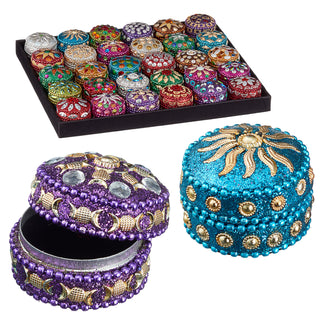 24x Schmuckdose Orient Ø:3,5/4,5cm Schmuckkästchen Dose Box Glitzer Schatulle bunt