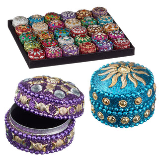 24x Schmuckdose Orient Ø:3,5/4,5cm Schmuckkästchen Dose Box Glitzer Schatulle bunt