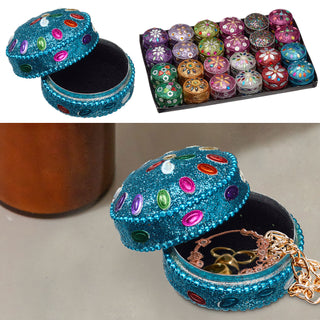 24x Schmuckdose Orient Ø:3,5/4,5cm Schmuckkästchen Dose Box Glitzer Schatulle bunt