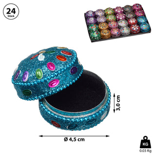 24x Schmuckdose Orient Ø:3,5/4,5cm Schmuckkästchen Dose Box Glitzer Schatulle bunt