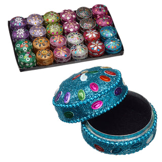 24x Schmuckdose Orient Ø:3,5/4,5cm Schmuckkästchen Dose Box Glitzer Schatulle bunt