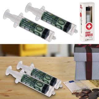 1/2x Finanzspritze 15x3cm Geldgeschenk Spritze Geld Verpackung Geldspritze Wunscherfüller