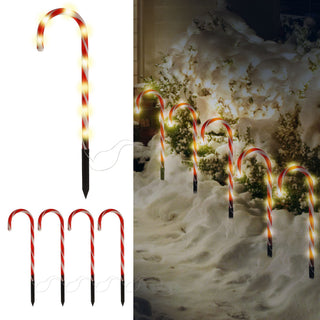 Lichterkette Zuckerstangen 5er Gartenstecker Timer 8 Leds H47cm Lichterkette Leuchtstangen Erdspieß