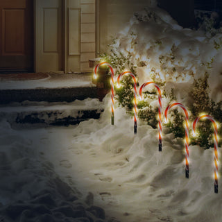 Lichterkette Zuckerstangen 5er Gartenstecker Timer 8 Leds H47cm Lichterkette Leuchtstangen Erdspieß