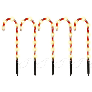 Lichterkette Zuckerstangen 5er Gartenstecker Timer 8 Leds H47cm Lichterkette Leuchtstangen Erdspieß