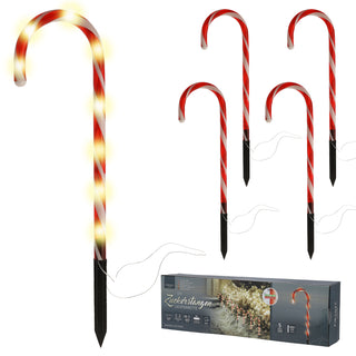 Lichterkette Zuckerstangen 5er Gartenstecker Timer 8 Leds H47cm Lichterkette Leuchtstangen Erdspieß