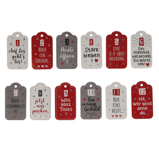 Adventskalender Anhänger-Set mit Sprüchen und Zahlen DIY Karten 4,5x8cm Papier 1-24 Weihnachten Adventszeit Kalender