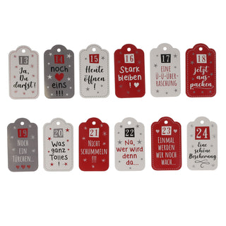 Adventskalender Anhänger-Set mit Sprüchen und Zahlen DIY Karten 4,5x8cm Papier 1-24 Weihnachten Adventszeit Kalender