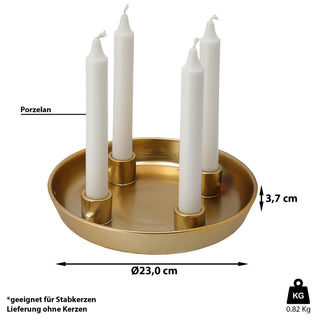 Kerzenteller Porzellan Stabkerzenhalter gold Ø23cm rund Kerzenhalter Weihnachtskranz Kranz Kerzen Advent