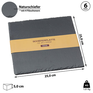 6x Schieferplatte rund/quadratisch/rechteckig mit Filzschonern Tischuntersetzer Steinplatte Servierplatte Untersetzer