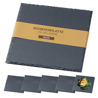 6x Schieferplatte rund/quadratisch/rechteckig mit Filzschonern Tischuntersetzer Steinplatte Servierplatte Untersetzer